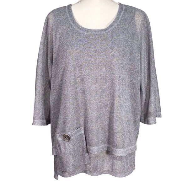 Ali Miles Lagenlook Layered Tunic Top Medium Silver Gray Mesh Button Detail - Picture 3 of 10